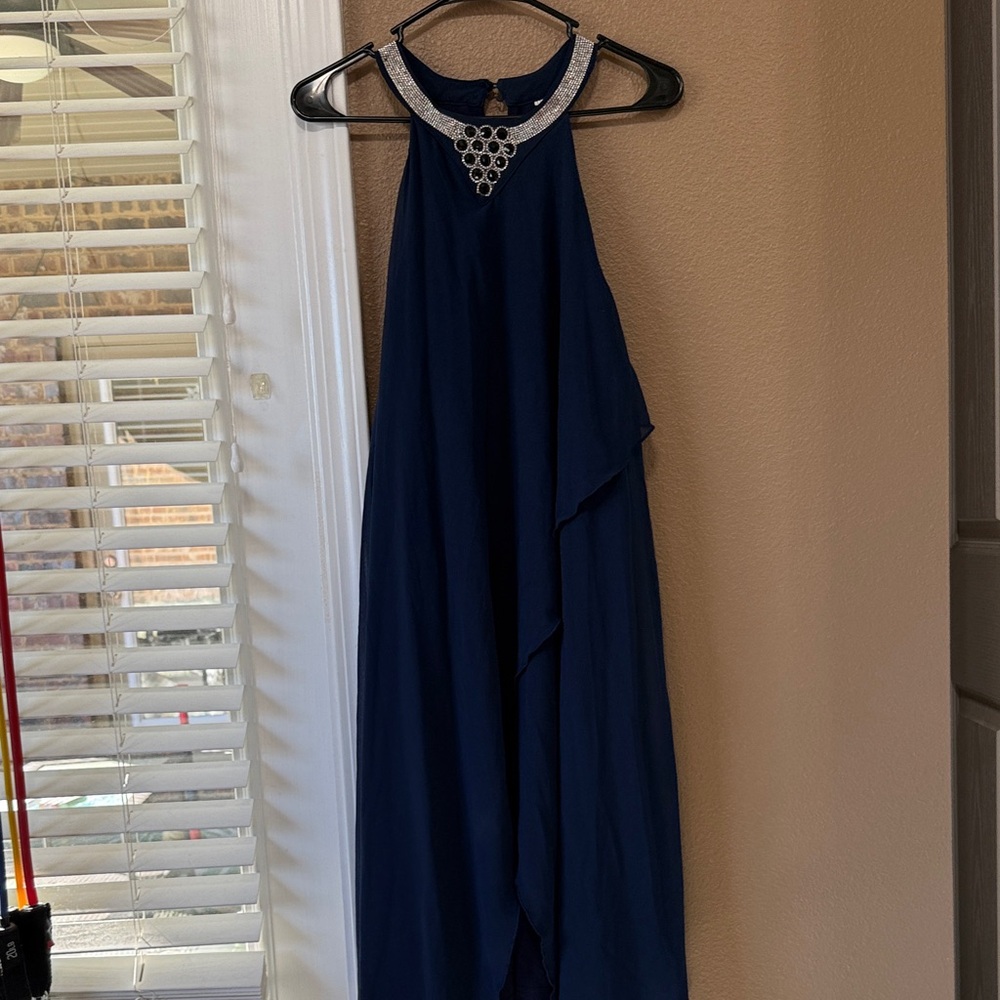 🥳7/$10!! Elegant Navy Blue Halter Dress XL